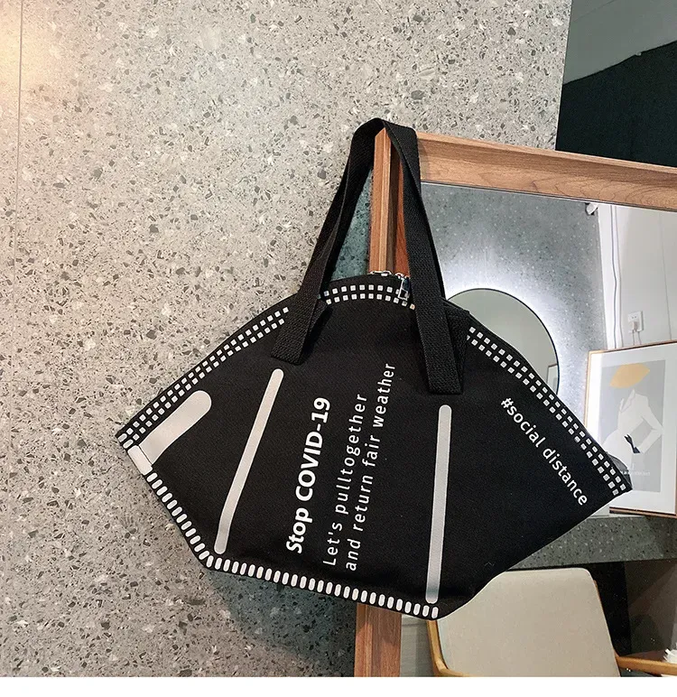 Mask Shape Women Creative Design Letter Pattern Large Capacity Shoulder Handle Bag - Image 6