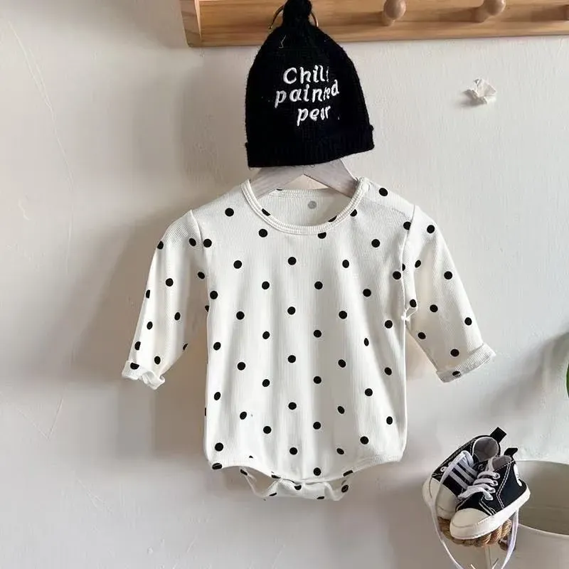 Wholesale Kids Baby Boys And Girls Cotton Dot Heart-Shaped Print Long-Sleeve Rompers - Image 3