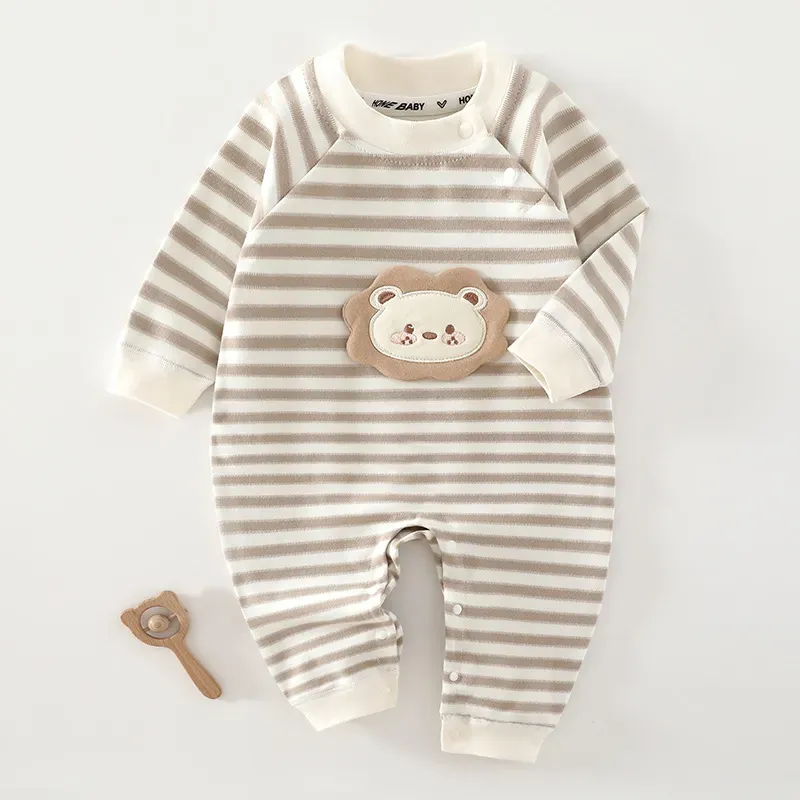 Wholesale Kids Baby Boys And Girls Fashion Autumn Cartoon Stripe Long-Sleeve Jumpsuit - Image 3