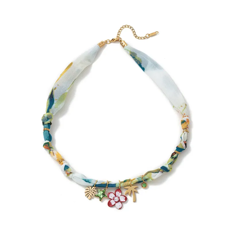 Wholesale Beach Series Necklace Marine Life Multicolor Floral Shell Pendant Silk Scarf Cloth Strip Necklace - Image 9