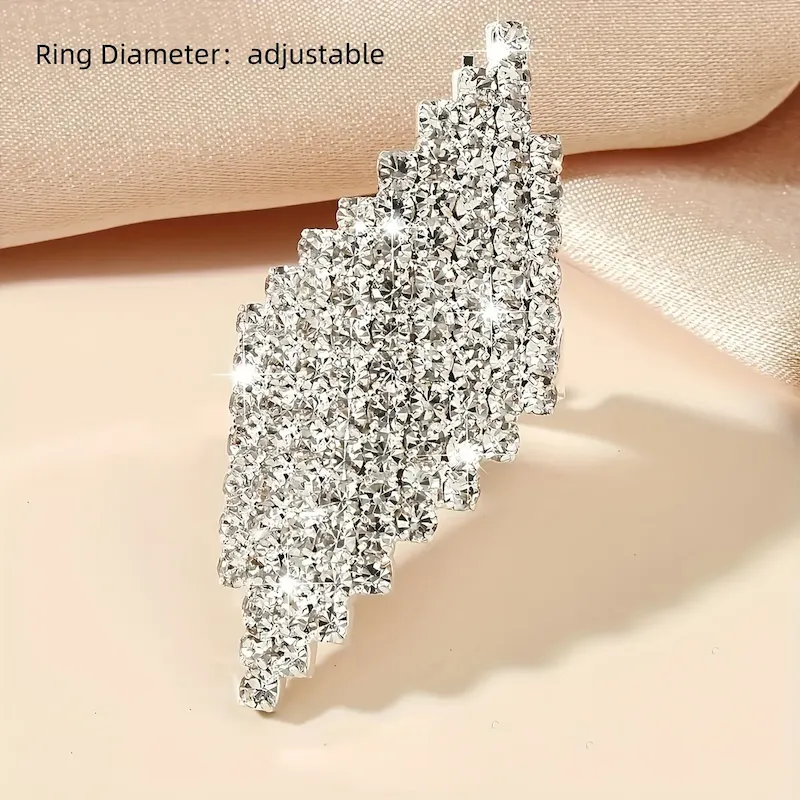 Wholesale Shiny Rhinestone Gemotry Opening Ring - Image 4