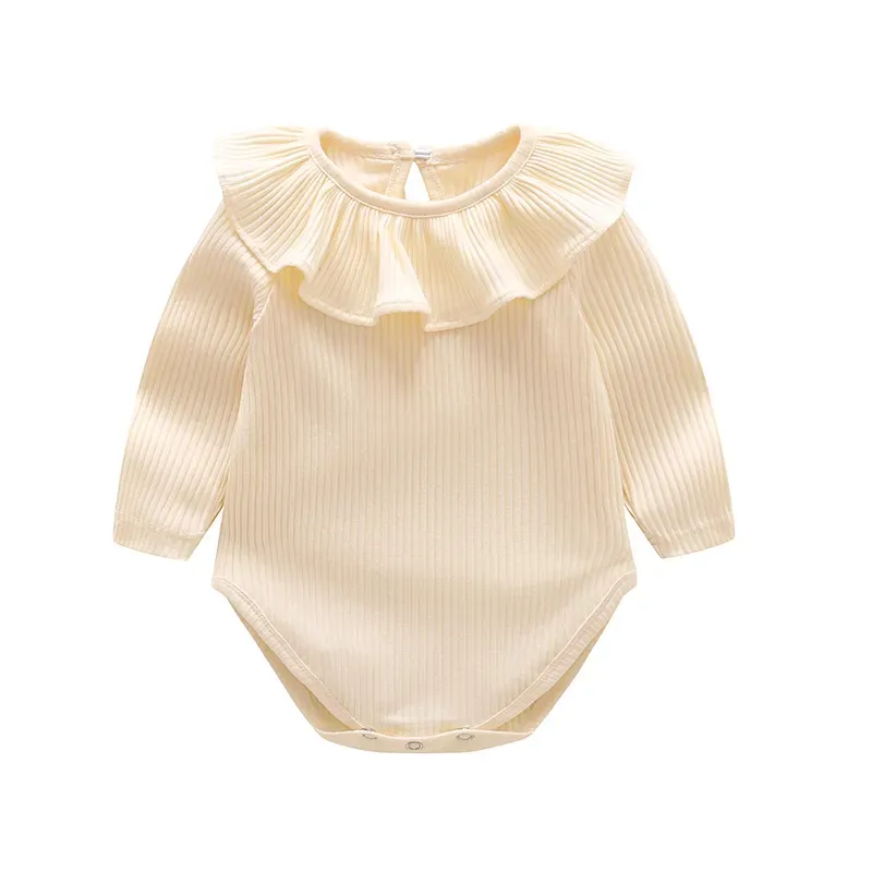 Wholesale Kid Baby Girl Fashion Cute Solid Color Spring And Autumn Round-Neck Long-Sleeve Rompers - Image 10