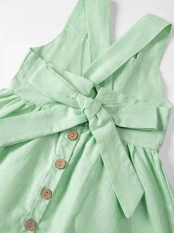 Wholesale Kids Toddler Girls Summer Casual Cute Basic Solid Color Sleeveless Strap Dress - Image 4