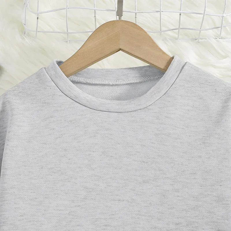 Wholesale Kids Girls Fashion Casual Solid Color Long-Sleeve Sweatshirt Wide-Leg Pants Two-Piece Set - Image 3