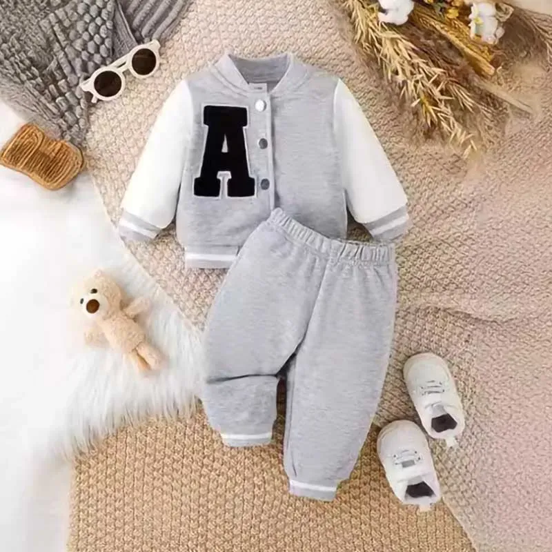 Wholesale Kids Baby Boys Autumn Winter Casual Sports Alphabet Long Sleeve Coat Trousers Sets - Image 3