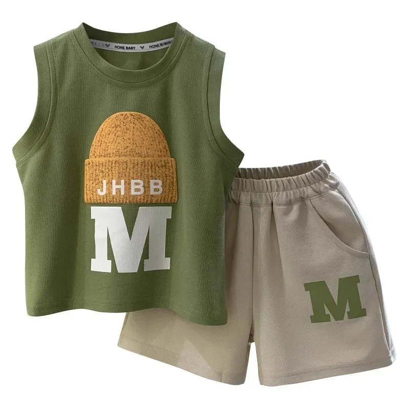 Wholesale Kids Toddler Boys Fashion Casual Alphabet Print Sleeveless Top Shorts Sets - Image 4