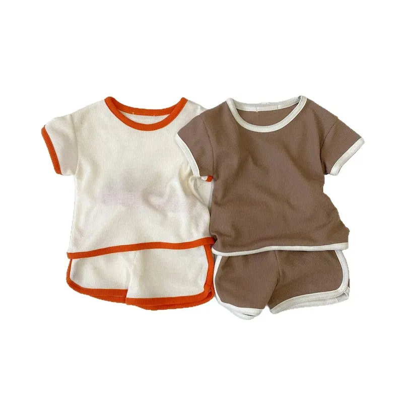 Wholesale Baby Fashion Color Contrast Short Sleeve Top And Shorts Two-Piece Set - Image 5
