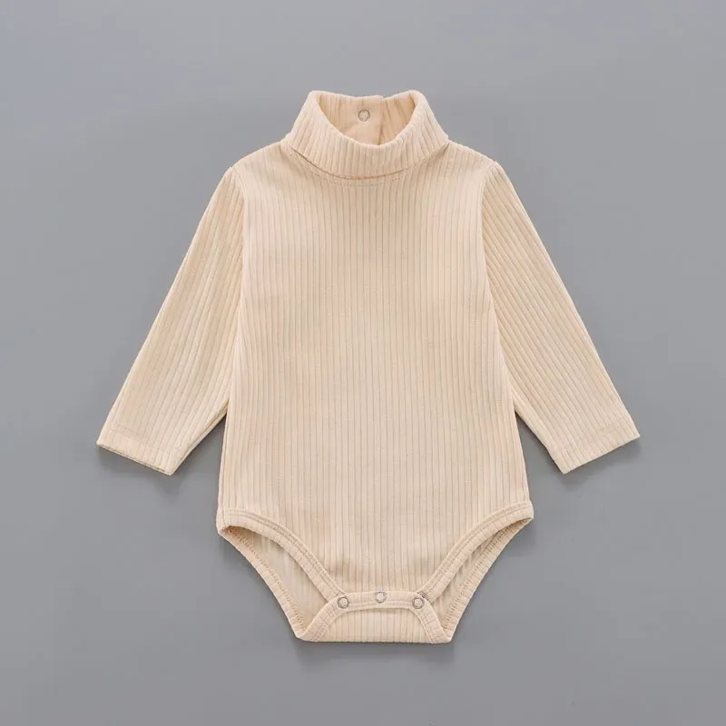 Wholesale Kids Baby Girls And Boys Autumn And Winter Solid Color High Neck Long Sleeve Rompers - Image 6