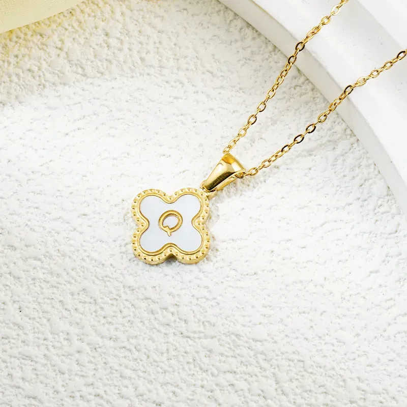 Wholesale Fashion Clover 26 Letter Black White Fritillaria Necklace - Image 38