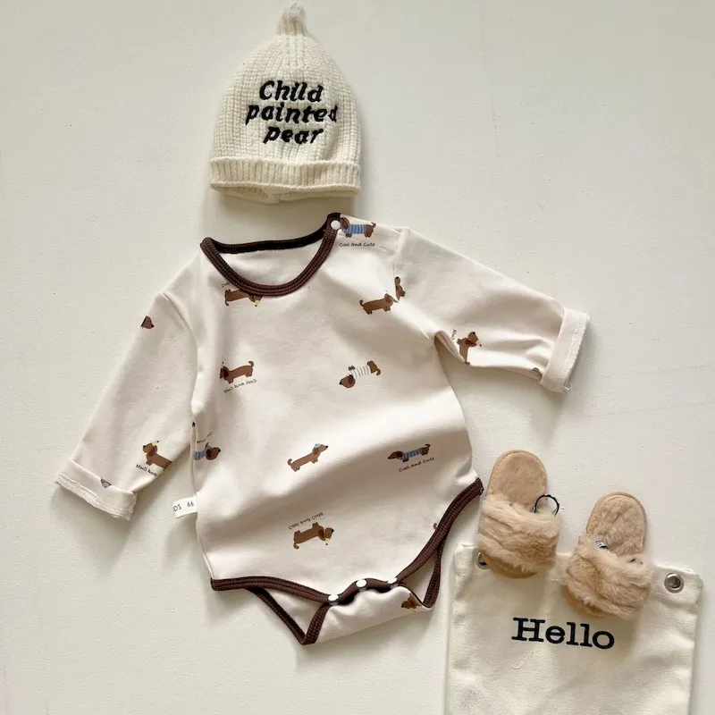 Wholesale Kids Baby Fashion Cartoon Printed Autumn And Winter Cotton Long-Sleeve Rompers - Image 4