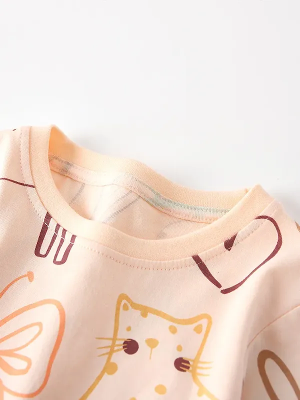 Wholesale Kids Girls' Fashion Autumn And Winter Printed Round-Neck Long Sleeve Sweatshirt Jogger Pants Two-Piece Set - Image 3