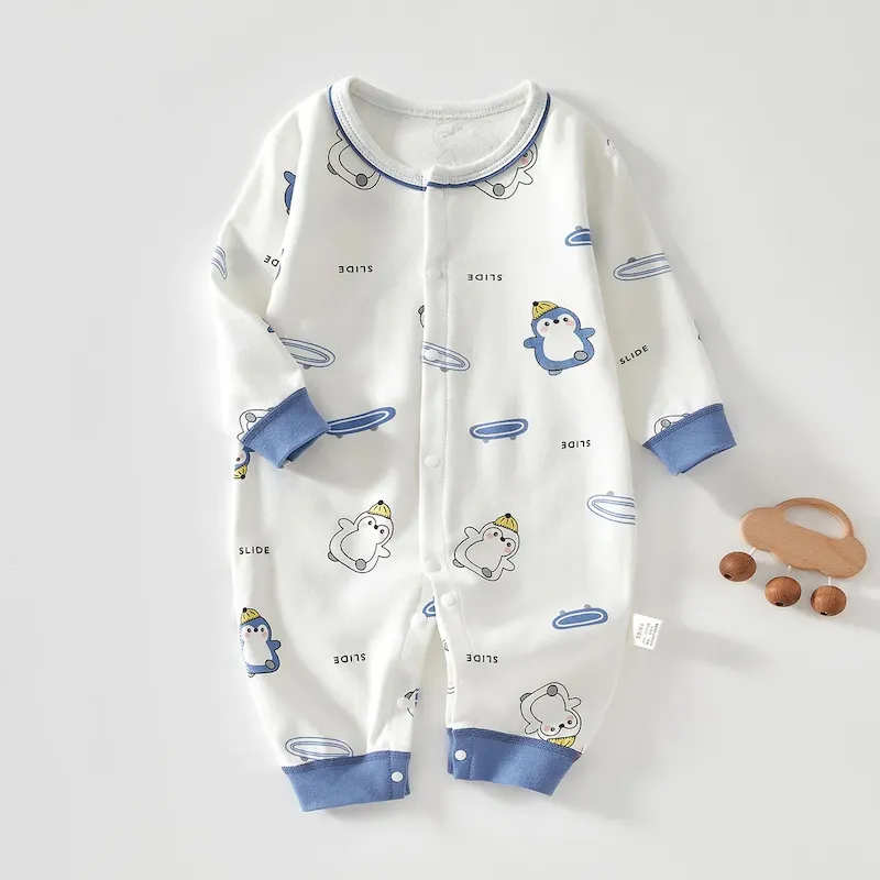 Wholesale Kids Baby Boys Girls Casual Cute Solid Color Cartoon Print Long Sleeve Romper - Image 7