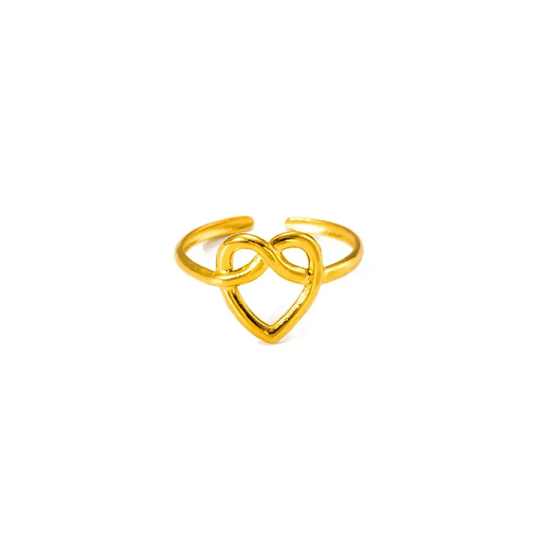 Wholesale Women Simple Geometric Leaf Heart-Shaped Titanium Steel Open Ring - Image 6