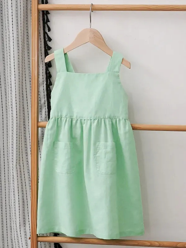 Wholesale Kids Toddler Girls Summer Casual Cute Basic Solid Color Sleeveless Strap Dress - Image 3