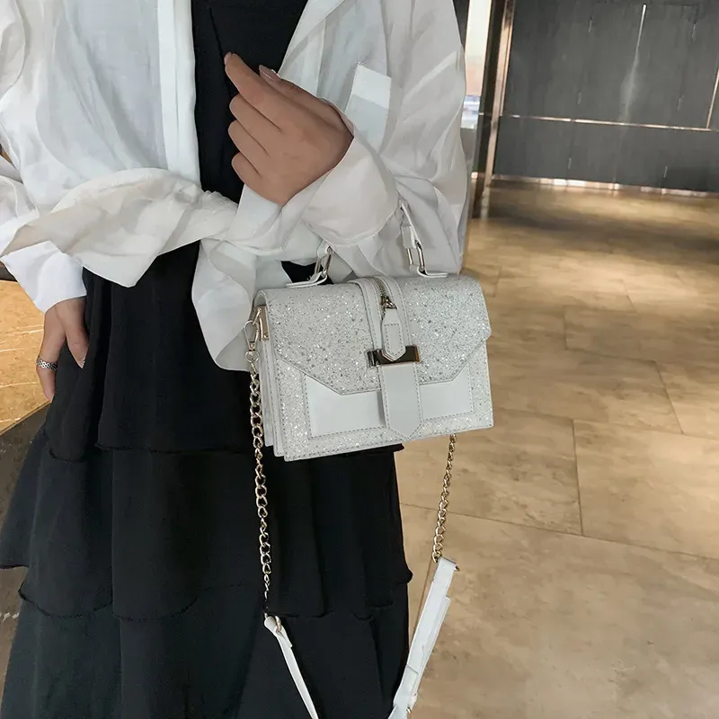 Women Chic Sequin Design Crossbody Handle Square Bag - Image 4