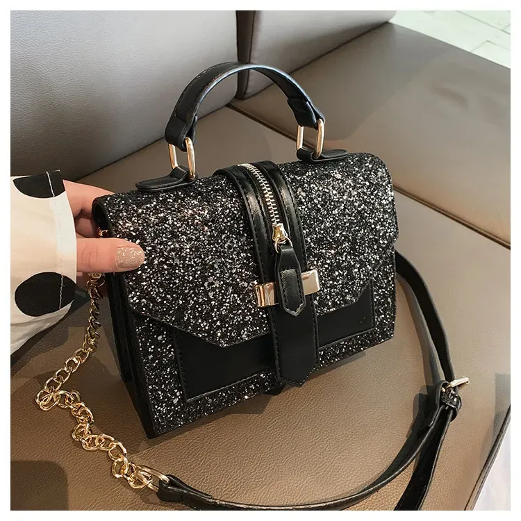 Women Chic Sequin Design Crossbody Handle Square Bag - Image 7