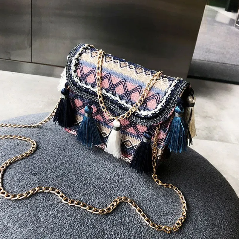 Ethnic Style Tassels Decor Chain All-Match Crossbody Bag - Image 9