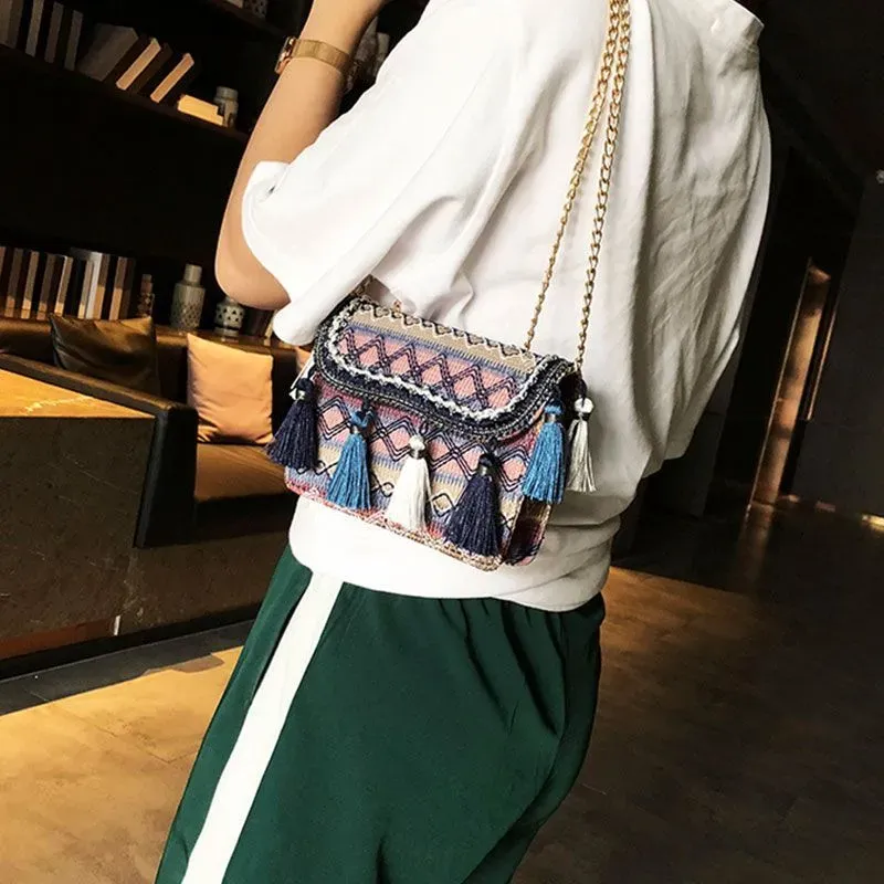 Ethnic Style Tassels Decor Chain All-Match Crossbody Bag - Image 12