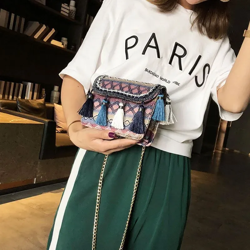 Ethnic Style Tassels Decor Chain All-Match Crossbody Bag - Image 13
