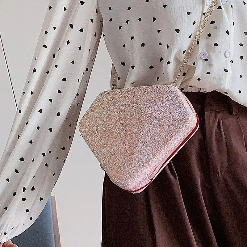 New Style Diamond Shaped Sequins Chain Unique Crossbody Bag - Image 3