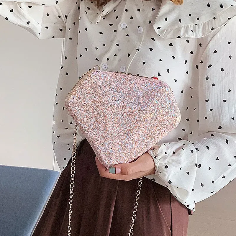 New Style Diamond Shaped Sequins Chain Unique Crossbody Bag - Image 4