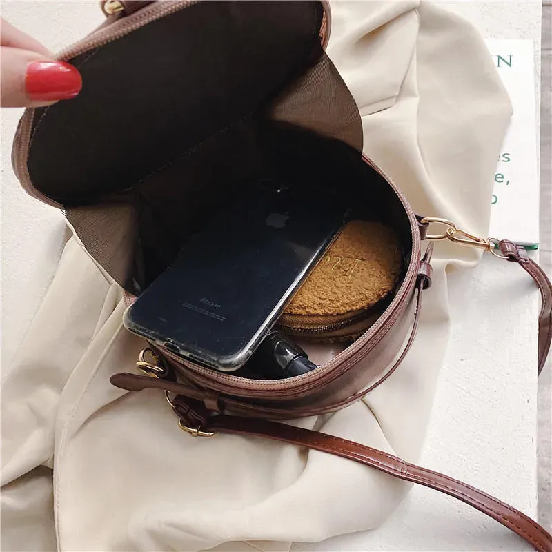Women Vintage Round Shape Single Strap PU Crossbody Bag - Image 4