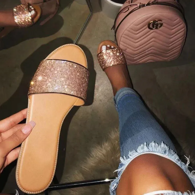 Size:4.5-11 Women Fashion Rhinestone Slippers Shoes