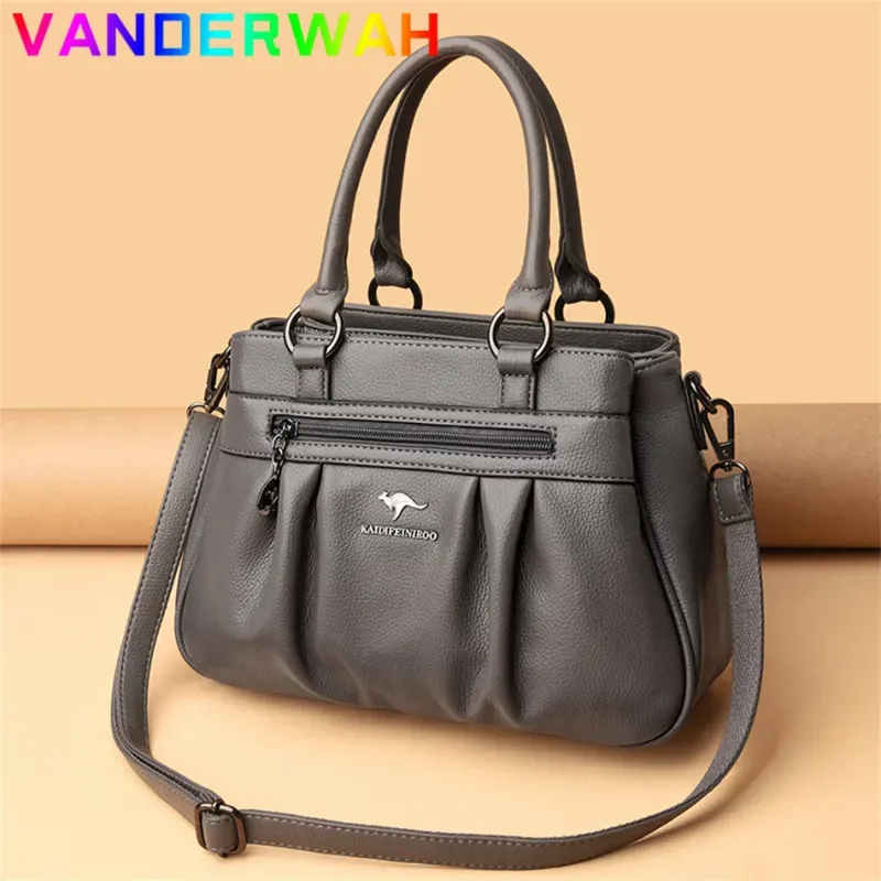 Women Casual Zipper Pocket Design Solid Color Large Capacity PU Handle Bag - Image 3
