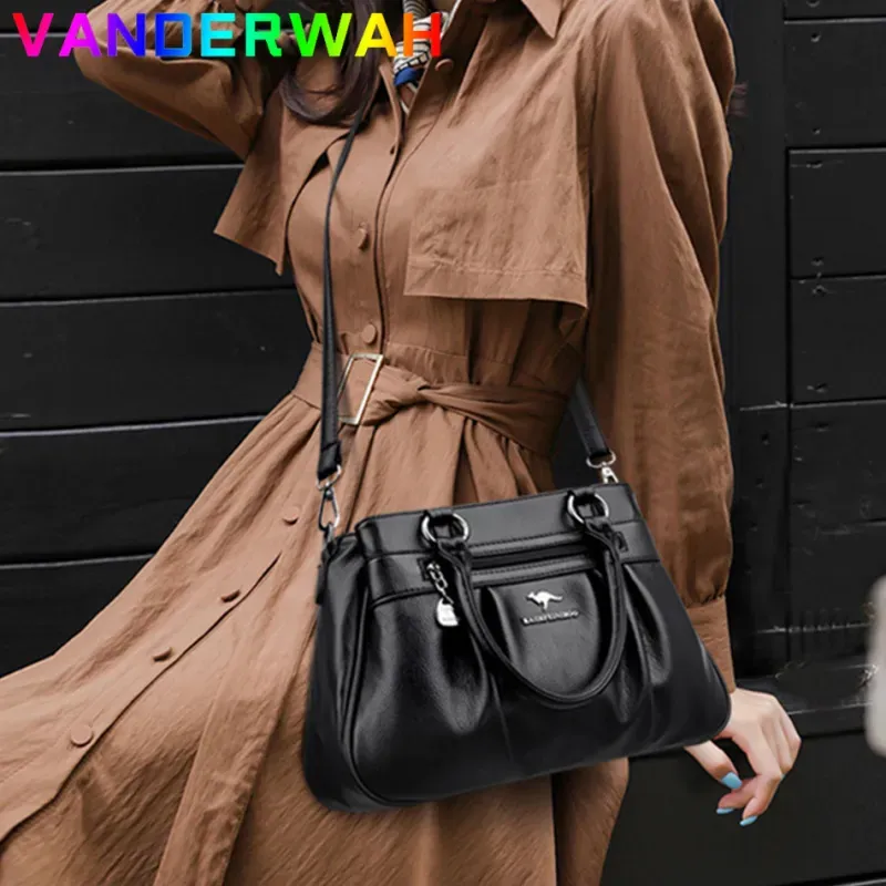 Women Casual Zipper Pocket Design Solid Color Large Capacity PU Handle Bag - Image 6