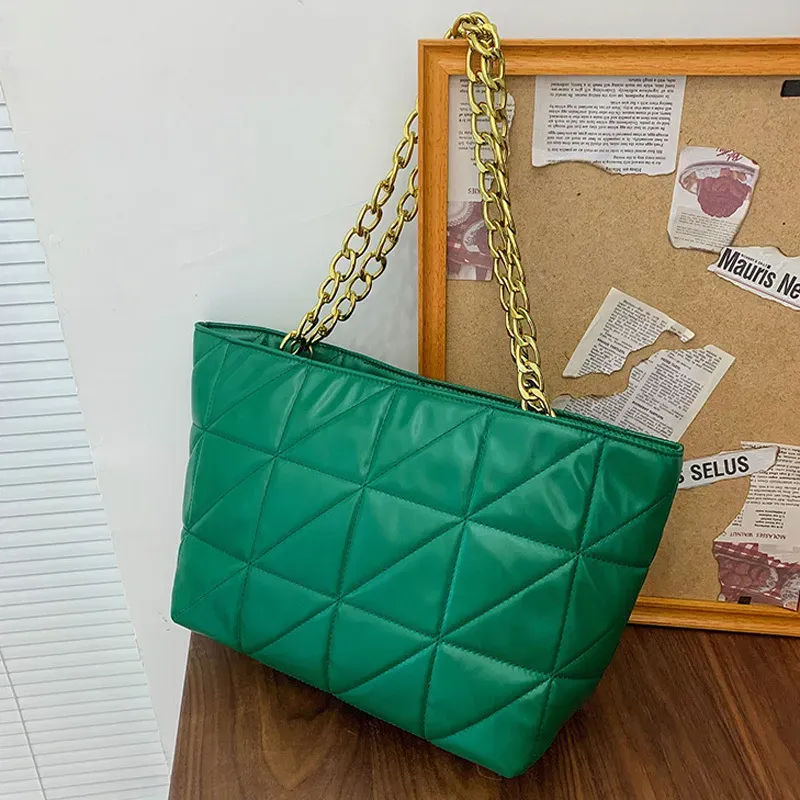 Women Basic Casual Chain Design Solid Color Large Capacity PU Tote Shoulder Bag - Image 5