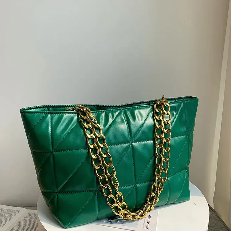 Women Basic Casual Chain Design Solid Color Large Capacity PU Tote Shoulder Bag - Image 8