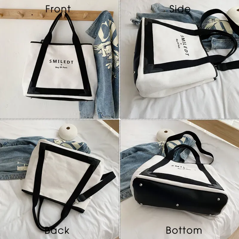 Women Casual Letter Pattern Large Capacity Canvas Tote Bag - Image 3