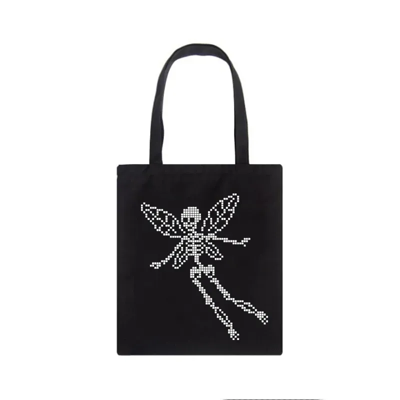 Women Casual Basic Skull Pattern Large Capacity Canvas Tote Bag - Image 7