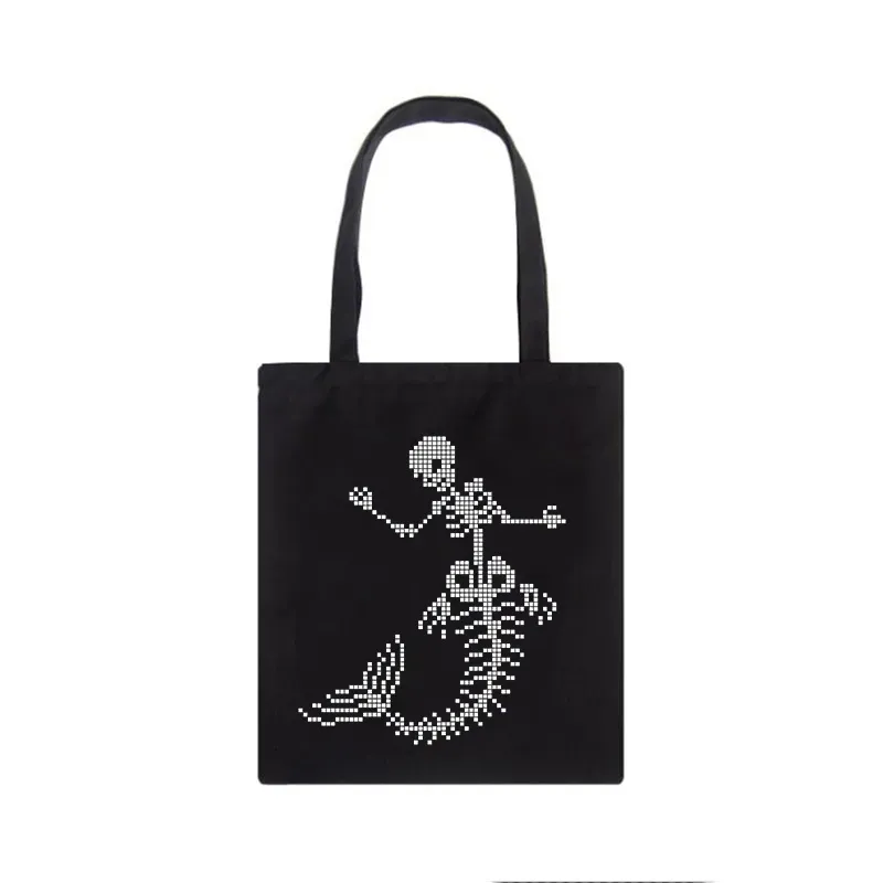 Women Casual Basic Skull Pattern Large Capacity Canvas Tote Bag - Image 9