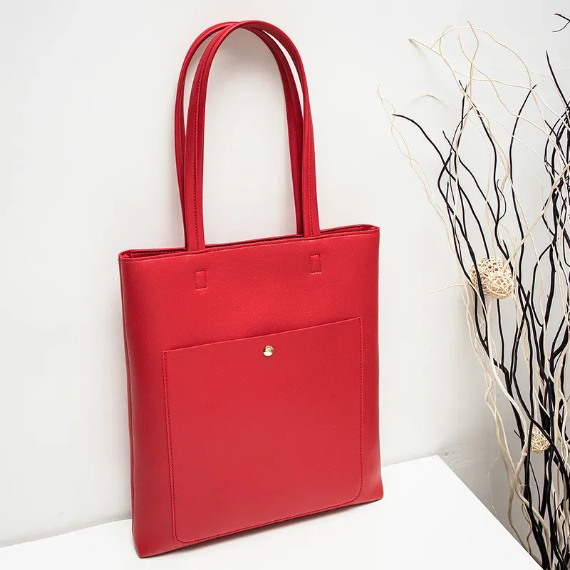 Women Fashion Basic Magnetic Buckle Zipper Design Solid Color Large Capacity PU Tote Bag - Image 11