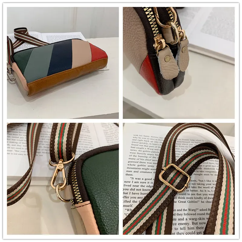 Women Casual Striped Color Blocking Zip Design PU Crossbody Bag - Image 5