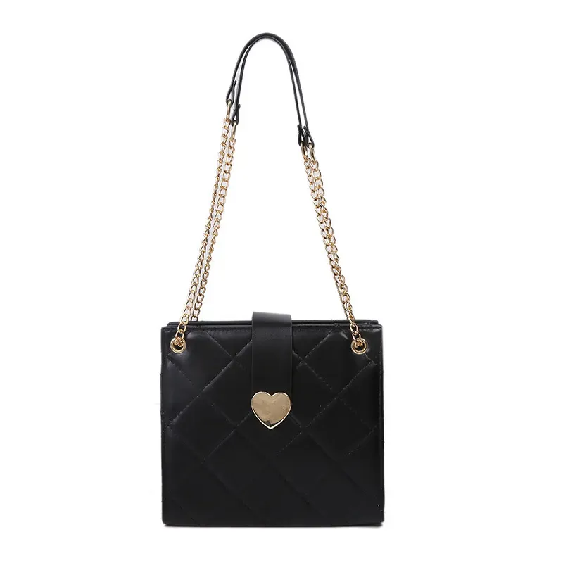 Women Fashion Heart Buckle Design Solid Color PU Shoulder Bag - Image 6
