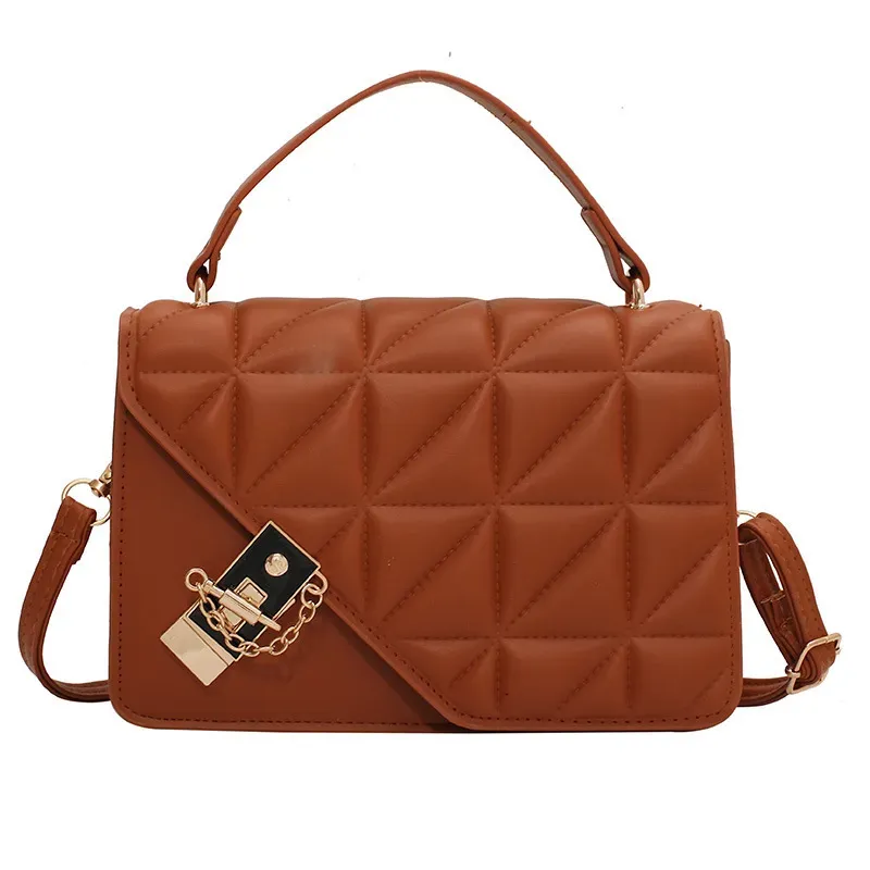 Retro Solid Color Plaid Simple Shoulder Bag - Image 5