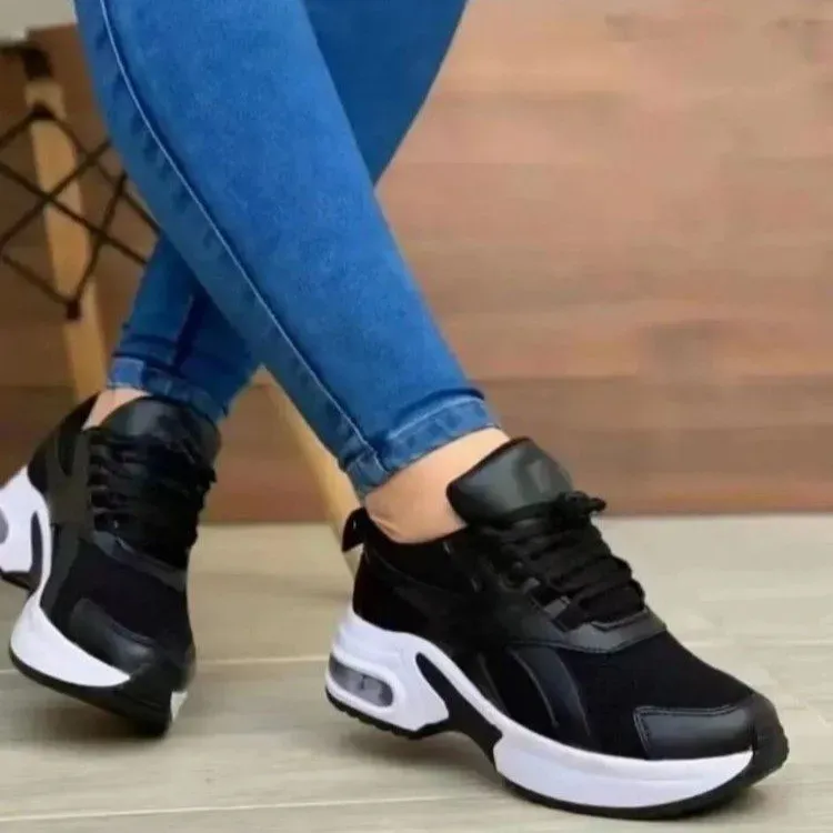 Women Fashion Round Toe Solid Color Mesh Thick-Soled Low Top Sneakers - Image 10