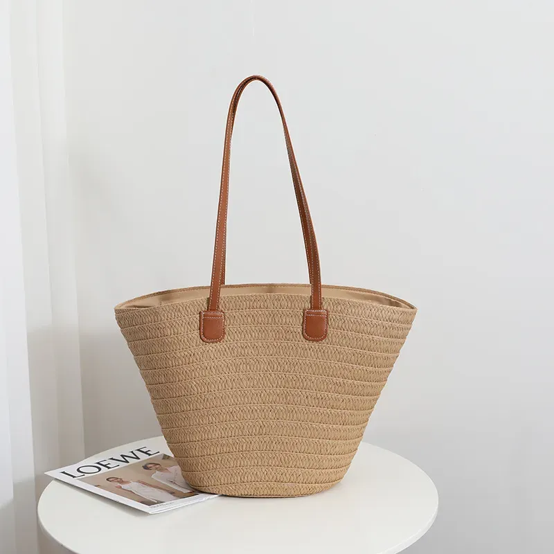 Women Fashion Simple Straw Large Capacity Woven Tote Bag - Image 3
