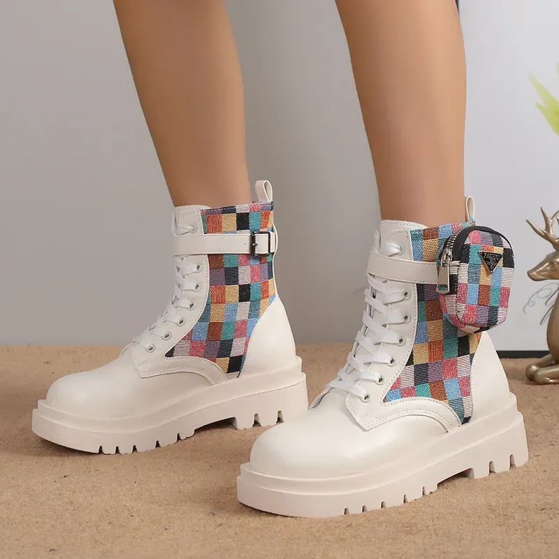 Women Fashion Lace Up Round Toe Platform Short Boots - Image 6