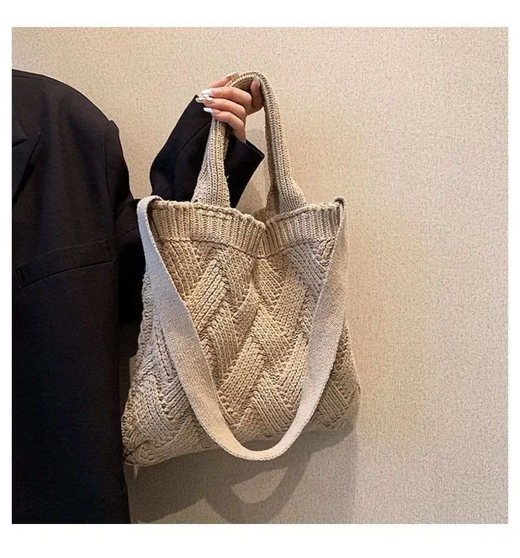 Women'S Fashion Knitted Vintage Woven Tote Bag - Image 3