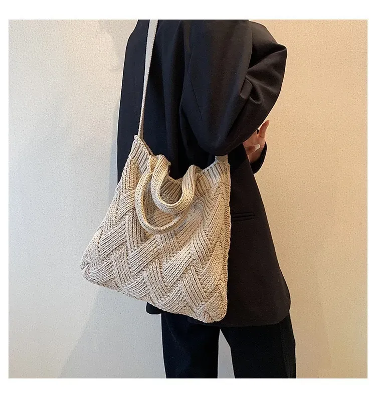 Women'S Fashion Knitted Vintage Woven Tote Bag - Image 4