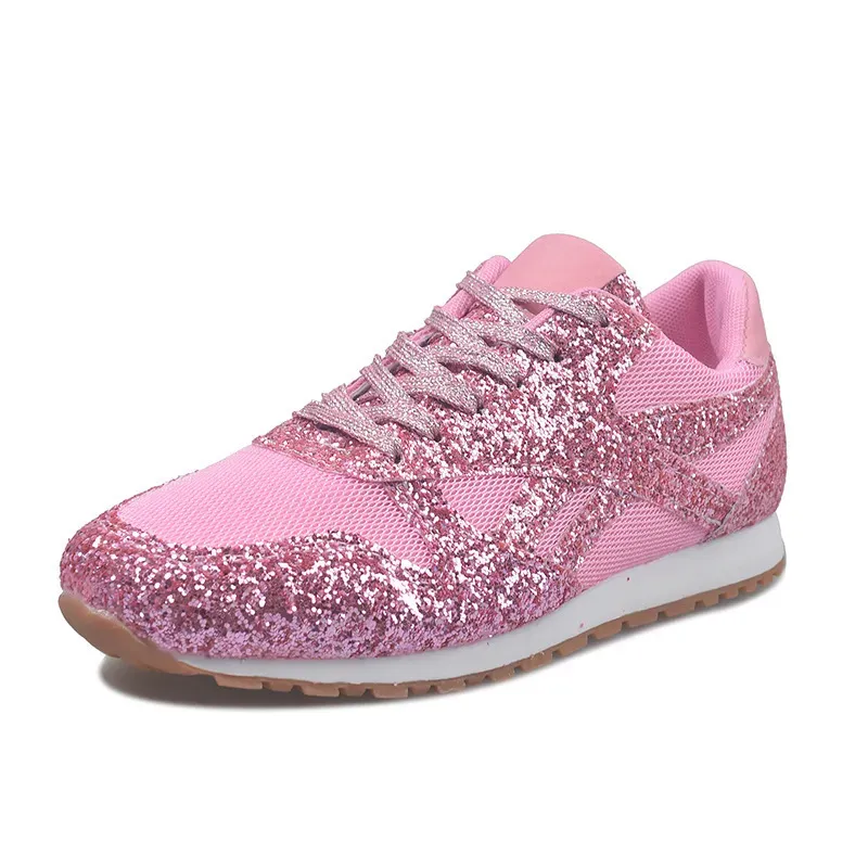Women Fashion Round Toe Platform Sequins Rhinestone Platform Sneakers - Image 9