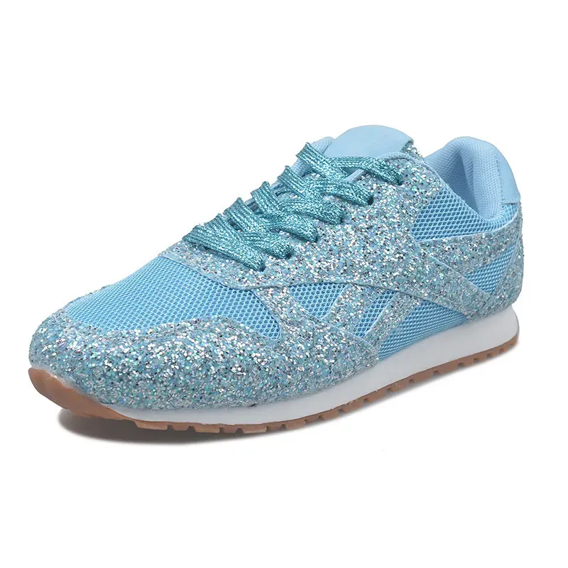Women Fashion Round Toe Platform Sequins Rhinestone Platform Sneakers - Image 11