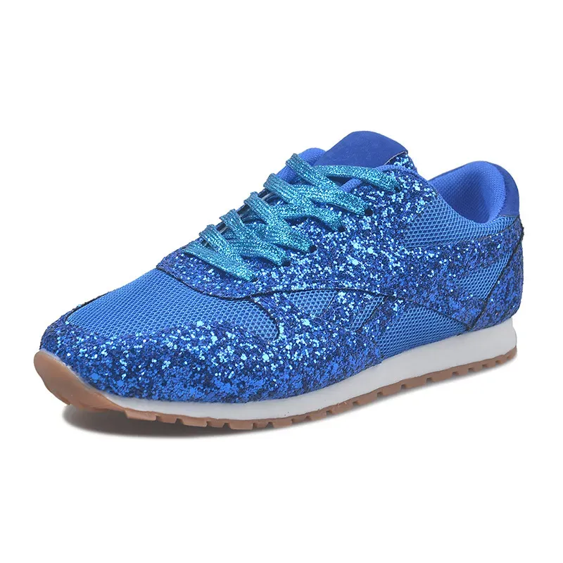 Women Fashion Round Toe Platform Sequins Rhinestone Platform Sneakers - Image 14