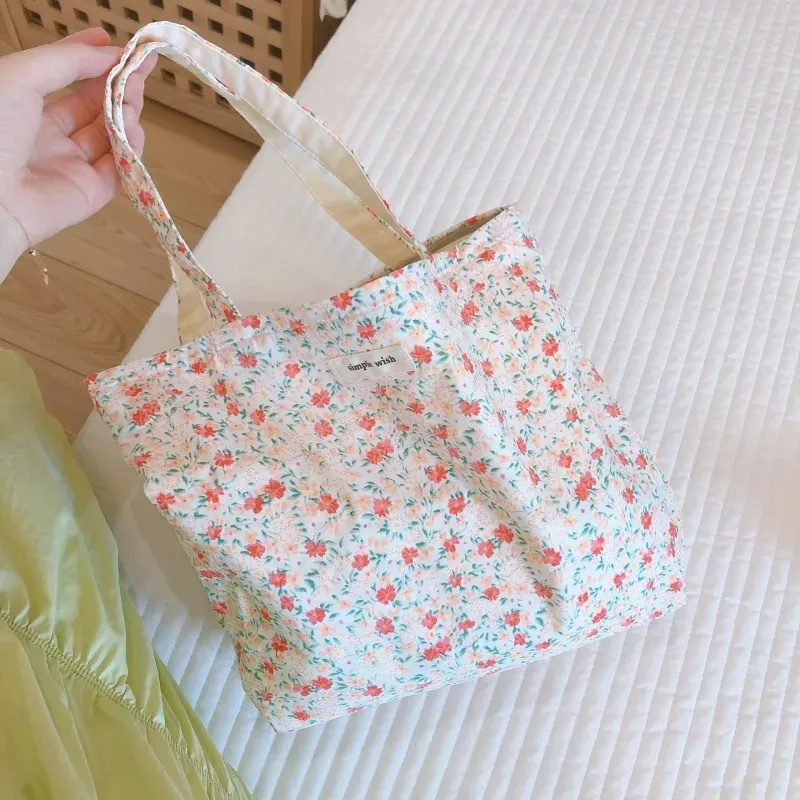 Women Fashion Small Tiny Flower Pattern Canvas Tote Bag
