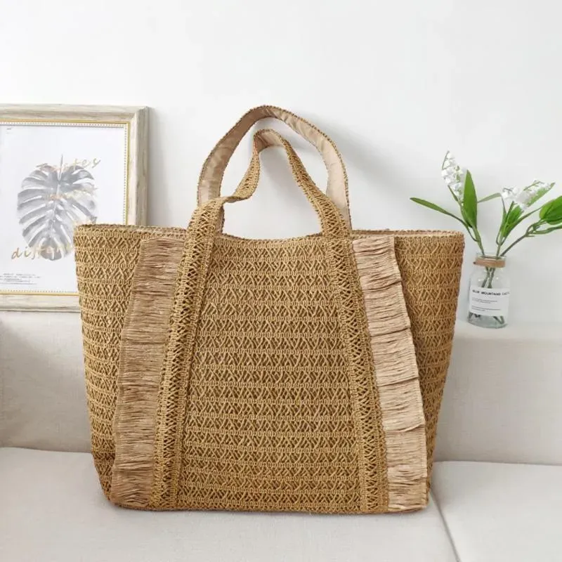Women Fashionable Simple Vacation Beach Large Capacity Straw Woven Tote Bag