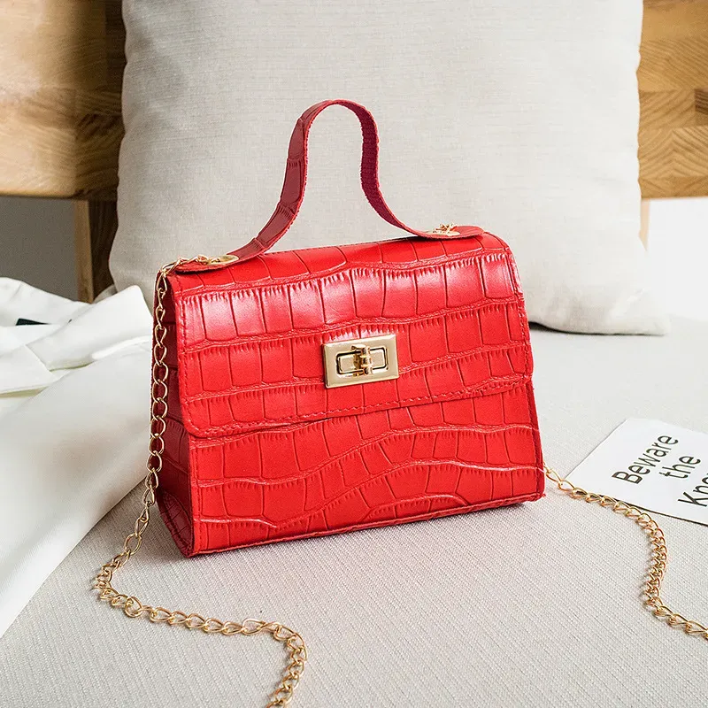 Women Fashion Crocodile Pattern Flap Lock Square Chain Crossbody Bag - Image 7