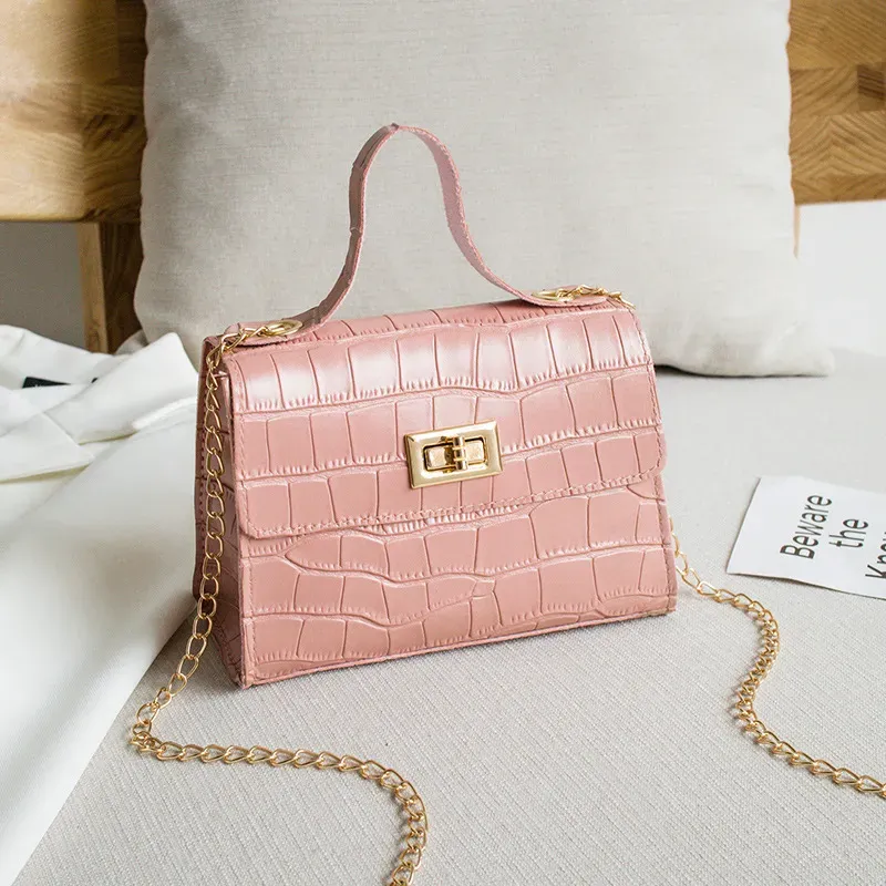 Women Fashion Crocodile Pattern Flap Lock Square Chain Crossbody Bag - Image 9